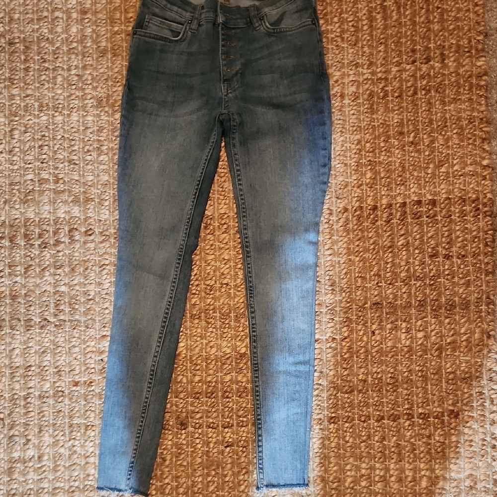 Free People Blue Skinny Jeans with Natural Fading